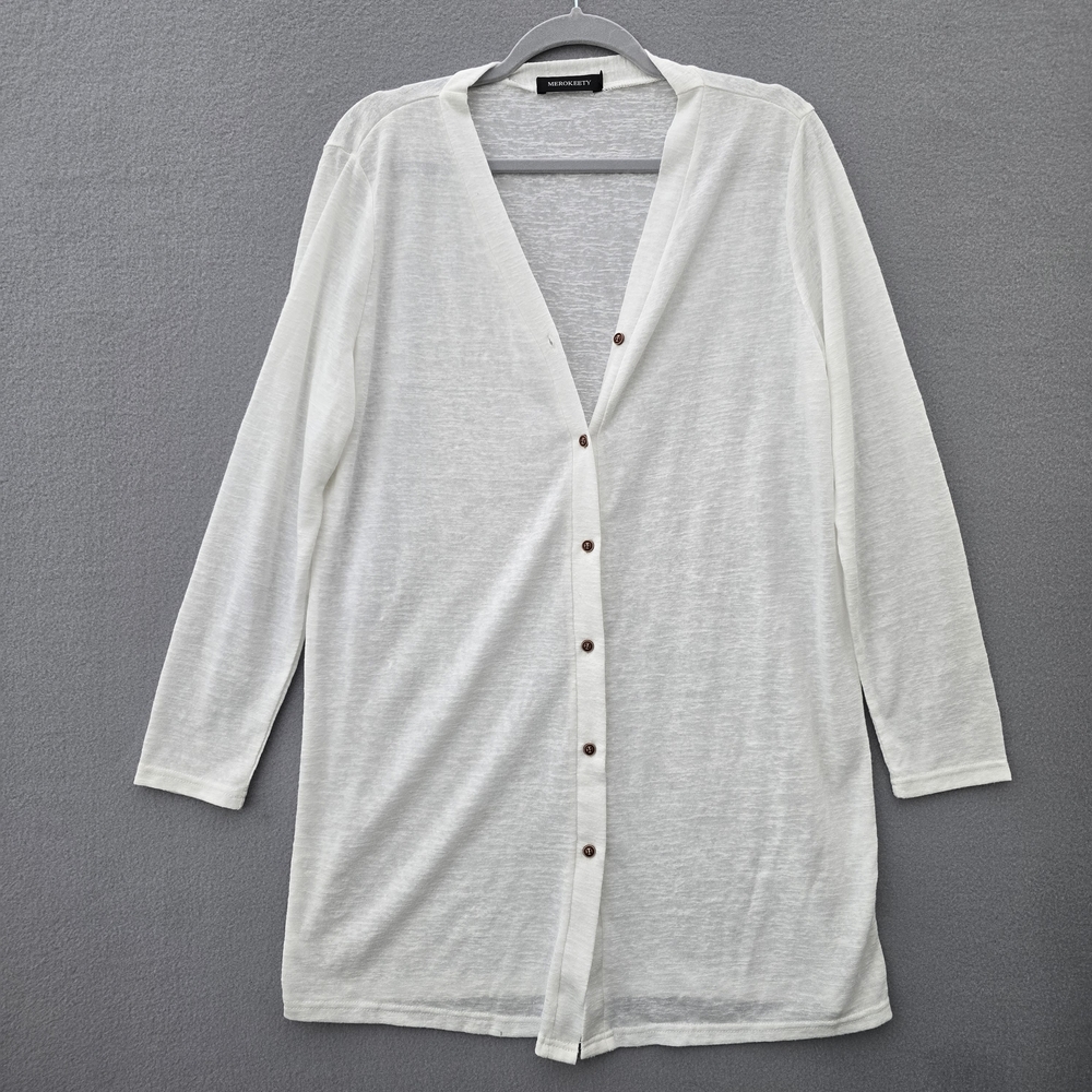 Merokeety White Button-Up Cardigan XL